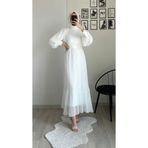 Cym Butik Beyaz Pileli Şifon Tesettür Elbise 40