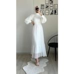 Cym Butik Beyaz Pileli Şifon Tesettür Elbise 44
