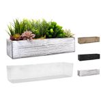 CYS EXCEL Doğal Beyaz Ahşap Saksı Dikdörtgen Kutu Sızdırmaz Plastik Astarlı (Y: 10,16 cm Açık: 43,18 cm x 12,7 cm) | Çeşitli Renk Seçenekleri Rustik Ahşap Saksılar | İç Mekan Dekoratif Kutu