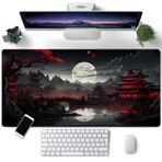 CYZFF Japon Masa Matı Nehir Kenarı Dolunay Masa Pedi Siyah Kırmızı Büyük Mouse Pad Oyun Mousepad Genişletilmiş XXL Klavye Pedi 80 x 39,9 cm Dizüstü Bilgisayar Fare Klavye Paspası Ofis Masası Dekoru için