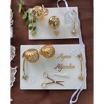 Cyzhome Adore Gold Beyaz İncili Söz Tepsisi Nişan Tepsisi Ve Damat Kahve Fincan Tepsisi Çok Renkli