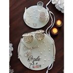 Cyzhome Beloved Gümüş Beyaz İncili Söz Tepsisi Nişan Tepsisi Ve Damat Kahve Fincan Tepsi 1 Çok Renkli