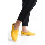 CZ London Kadın Deri Arkası Açık Günlük Ayakkabı Yanı Lastik Detaylı Tam Kalıp Kadın Comfort Ayakkabı - Hardal
