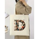 D Harf Tasarım D Harfi Çanta, Y2 Pinterest Retro Unisex Bez Çanta Tote Bag, Shopper Bag - 10D-Krem