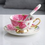 D1 Pastoral Çiçek Kemik Çini Kahve Fincan Seti Lüks Porselen Bardak Çay Seti Seramik Süt Kupa Tabağı Kaşık Cafe Parti Drinkware (Yurt Dışından) - 1 Adet - Renkli - 1 lt