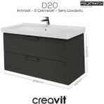 D20 100 cm Iki Çekmeceli Lavabo Dolabı Antrasit Lake