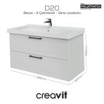 D20 100 cm Iki Çekmeceli Lavabo Dolabı Lake Kapak - Beyaz