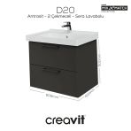 D20 65 cm Iki Çelmeceli Lavabo Dolabı Antrasit Melamin