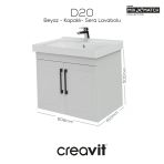 D20 65 Cm Kapaklı Lavabo Dolabı Beyaz Lake