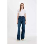 D4312 Straight Yüksek Bel Jean Yıkamalı Pantolon