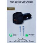 DA-314 Araç Çakmaklık Uyumlu Hızlı Şarj Cihazı Pd 43W + Lightning Iphone Kablo Hediye - Siyah