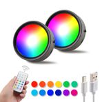 da LIGHT LED gömme lamba 2'li set, RGBW spotlar, uzaktan kumandalı, kablosuz dolap lambası, pilli, kısılabilir dolap aydınlatması, siyah, merdiven, vitrin, dolap, mutfak için