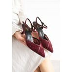 Dabab Shoes Laceva Kadın Dantel Detaylı Sivri Burun 6 cm Topuklu Slingback Ayakkabı - Bordo