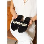 dabab shoes MINOA Kadın İnci Detaylı Hasır Dokulu Düz Siyah Terlik