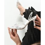 Dabab Shoes Perıe Beyaz Kadın 7 cm Ince Topuklu Sivri Burunlu Boncuklu Incili Bantlı Abiye Gelin Nişan Düğün Ayakkabı