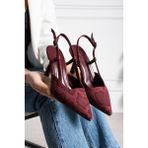Dabab Shoes Snape Kadın Yılan Desenli Sivri Burun 7 cm Topuklu Slingback Ayakkabı - Bordo