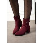 dababshoes Dabab Shoes Kadın Bordo Süet Lucy Model Yandan Fermuarlı Sivri Burun Kısa Topuklu Bot - Bodro