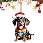 Dachshund Noel Ağacı Süsleri, Dachshund Süsleri, Sevimli 2D Akrilik Dachshund Köpekleri, Noel Ağacı Süslemeleri, Sırt Çantası Süslemesi, Ev için Şapkalı Sosis Köpek
