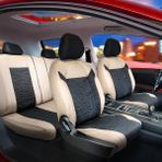 Dacia Sandero Stepway Yarı Deri Oto Koltuk Kılıfı Ön Arka Set Bej Siyah Premium Seri Şhn - Siyah - Bej