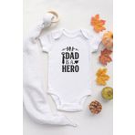 Dad Is My Hero Yazılı Beyaz Bebek Body%100 Pamuklu Organik Baskılı Çıtçıtlı Bebek Badi Zıbın, 3 Ay