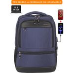 Dada 14"-15,6" Inç USB Girişli Körüklü Laptop Sırt Çantası Unisex Su Geçirmez Kumaş - Lacivert