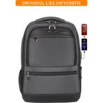 Dada Körüklü Okul Sırt Çantası Lise Üniversite Su Geçirmez Kumaş Yandan Cepli 14"-15,6" Inç Unisex - Gri