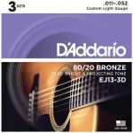 D'addario Ej-13 3D 80/20 Custom Light Bronze 3'lü Paket Akustik Gitar Teli (.011-.052)