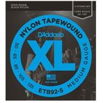 D'Addario ETB92-5 XL Nylon Tapewound 5 Telli Bas Gitar Tel Seti - 50-135 Medium (Profesyonel) | Siyah Naylon Sargı, Sıca