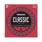 D'Addario Gitar Telleri - Klasik Naylon Gitar Telleri - EJ27N Klasik Gitar Telleri - Gümüş Kaplama Sarma, Naylon Öz, Şeffaf Öğrenci Naylon Tizleri - Normal Gerginlik, 3'lü Paket