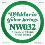 D'Addario NW032 Nickel Wound Elektro/Akustik Gitar Tek Teli - .032 (Aksesuar) | Standart Gerilim, Esnek Çalım Hissiyatı