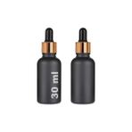 Daders Home 30 ml Mat Siyah Cam Damlalıklı Serum Şişesi 30 cc Renkli Metal Kapaklı Dropper Cam Şişe 2 Adet (Gold Yüzük | Siyah Lastik) - Option-1
