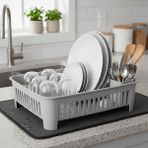 Daders Home Portatif Kaşıklık Bölmeli Bulaşıklık | Tezgah Üstü Bulaşık Kurutmalık | 4 Renk Seçeneği | Dayanıklı Abs Plastik Malzeme (42X33X12CM) (Beyaz) - Kestane Akaju - Option-1