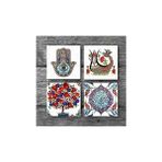 Daders Home Şahmeran, Çini Sanatı, Nar Ağacı, Fatma Ana Eli Taş Bardak Altlığı Seti - 4 Parça - Dekoratif, Rustik Mutfak Aksesuarı, 10X10 Cm, Kaydırmaz Tabanlı, Şık ve Dayanıklı SC186 - Kestane Akaju - Option-1