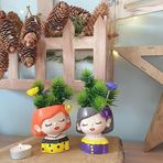 Dafniart 2 Li Sevimli Kız Saksı Dekor Mumluk Set 10-11 cm Çok Renkli Çok Renkli 10-11 cm