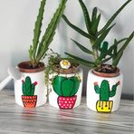 Dafniart 3 Lü Kaktüs Çizimli Saksı Seti 9 cm Çok Renkli Çok Renkli 9 cm