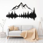Dağ ve Orman Metal Duvar Sanatı, Tepe ve Ağaçlar Metal Duvar Dekoru, Doğa ve Orman Dekorasyonu, Metal Ev Dekorasyonu, Metal Duvar Askısı (Blck Mount White Forst, 76.8x51.2 inç / 195x130 cm)