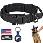 DAGANXI Taktik Köpek Tasması, Ayarlanabilir Askeri Eğitim Naylon Köpek Tasması, Kontrol Saplı ve Ağır Metal Tokalı, Orta ve Büyük Köpekler için, Yama ve AirTag Kılıfı ile (L, Siyah)
