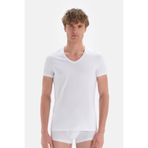 Dagi D5030 Compact 2'li Beyaz V Yaka Pamuklu Erkek T-shirt