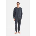 Dagi Erkek Dikiş Detaylı Uzun Kollu Termal Tişört Pantolon Pijama Takımı, Örme, Indigo, M