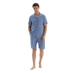 Dagi Erkek Gömlek Yaka Çizgili Şortlu Dokuma Pijama Takımı, Viskon, Dokuma, Mavi, S