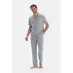 Dagi Erkek Mikroprint Baskılı Dokuma Pantolon, Viskon, Dokuma, Gri, M