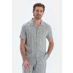 Dagi Erkek Mikroprint Baskılı Kısa Kolu Cepli Dokuma Gömlek, Viskon, Dokuma, Gri, 2XL