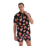 Dagi Erkek Pike Polo Yaka Çiçek Desenli Tişört, Pamuklu, Örme, Lacivert / Pembe, XL