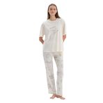 Dagi Kadın Baskı Detaylı Kısa Kollu Tişört Pantolon Pijama Takımı, Modal, Ekru, L