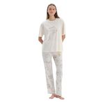 Dagi Kadın Baskı Detaylı Kısa Kollu Tişört Pantolon Pijama Takımı, Modal, Ekru, M