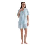 Dagi Kadın Dantel Detaylı Kısa Kollu Gömlek Şort Pijama Takımı, Modal, Örme, Açık Mavi, L