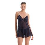 Dagi Kadın Dantel Detaylı Tül Babydoll, Örme, Lacivert, XS