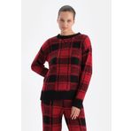 Dagi Kadın Ekoseli Polar Sweatshirt, Örme, Kırmızı, M