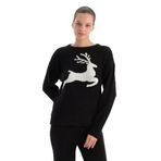 Dagi Kadın Geyik Baskılı Polar Sweatshirt, Örme, Siyah, M