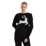Dagi Kadın Geyik Baskılı Polar Sweatshirt, Örme, Siyah, XL